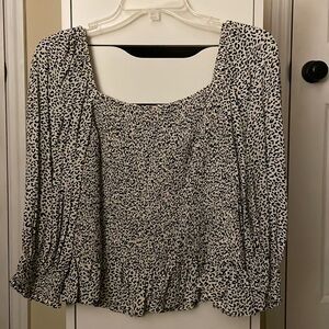 Joy Joy White Cheetah Smocked Top